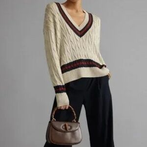 Tuckernuck Garnet and Navy Stripe Gold Metallic Morrissey Sweater Small NWT XXL